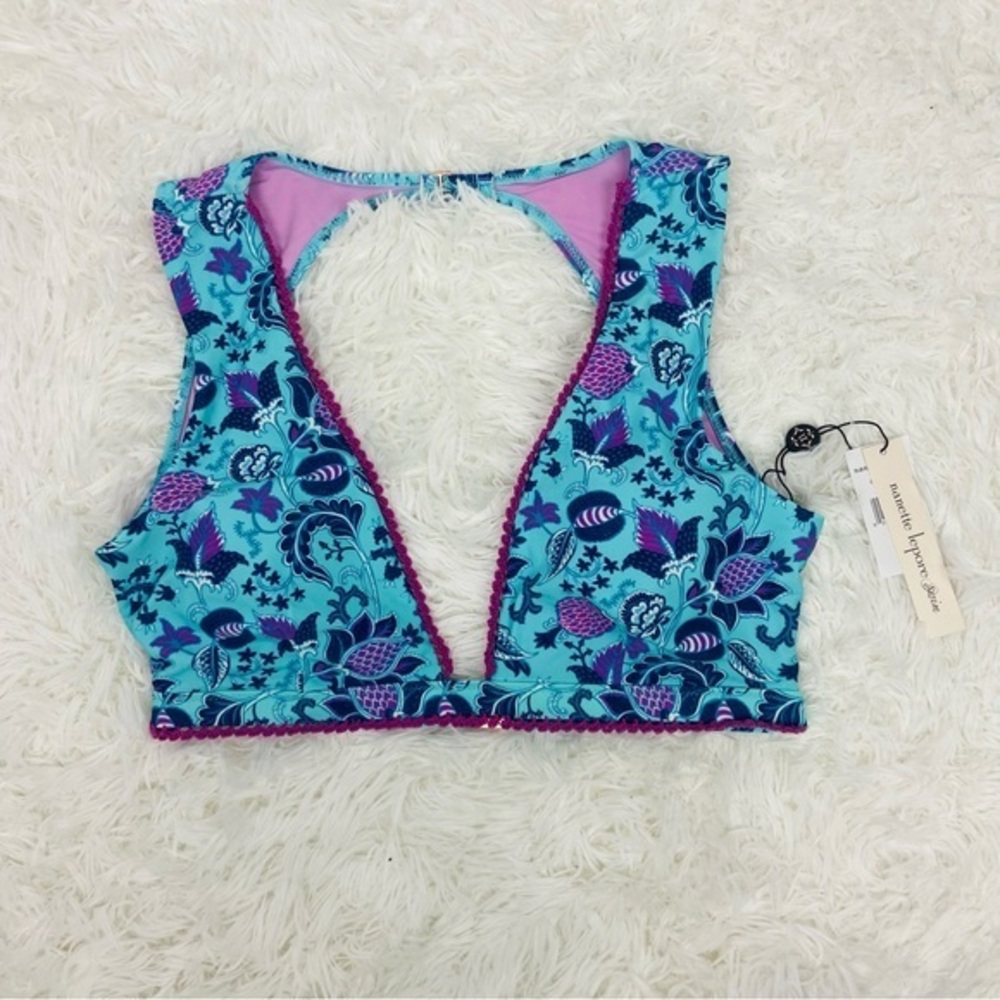 NWT NANNETTE LAPORE blue & purple floral, leaf & paisley bikini top size 10 & 8
